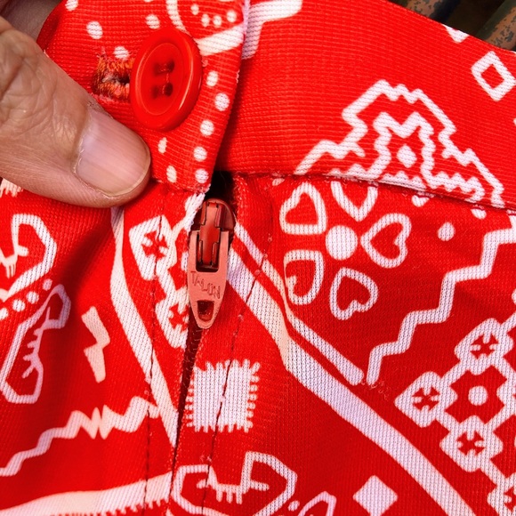 Vintage 1960s 1970s Red White Western Bandana Patchwork Print Wide Pants Sz XXS - Picture 11 of 12